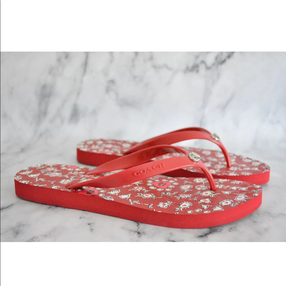 Coach Abbigail Floral Rubber Flip Flops Sandals - Picture 7 of 8